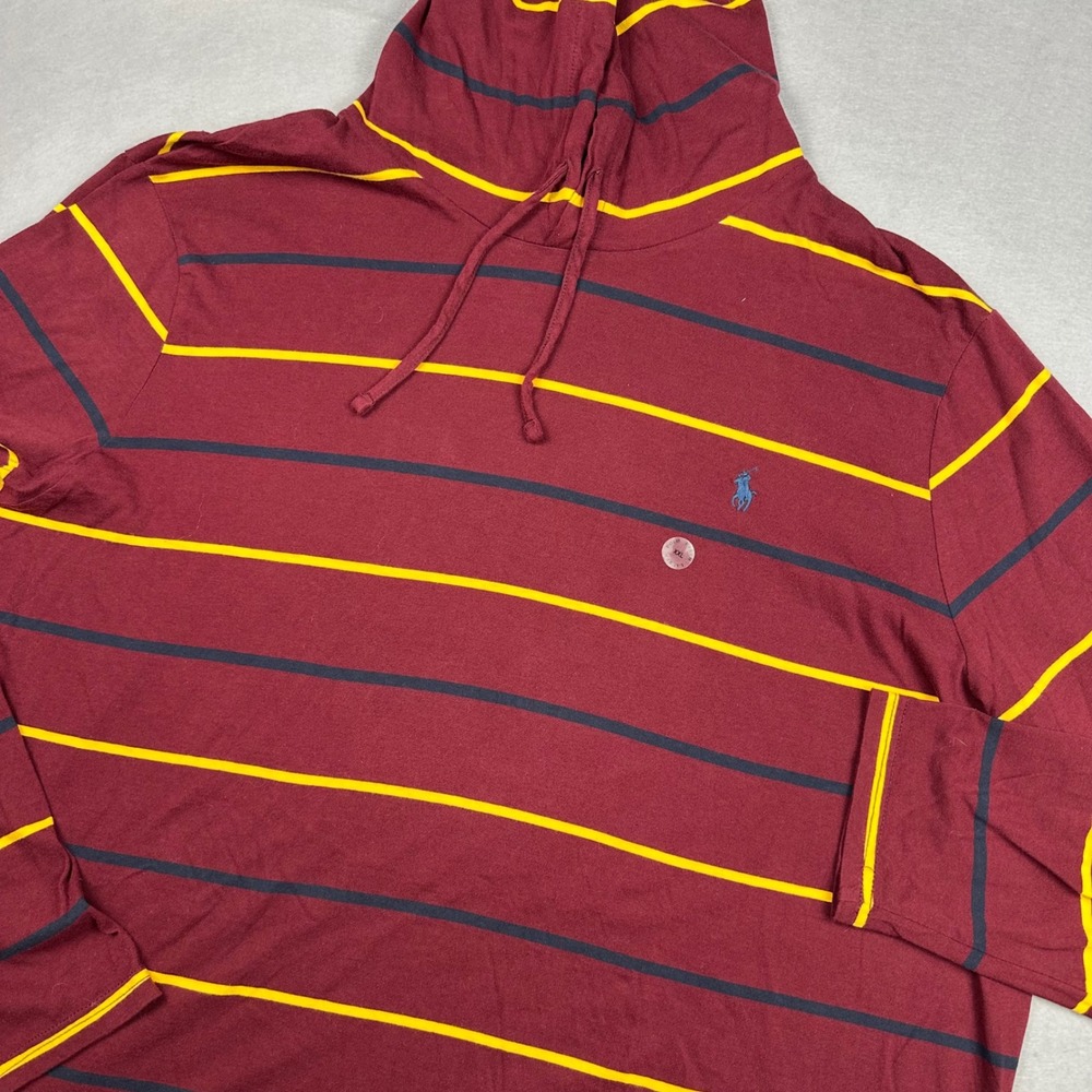 Polo Ralph Lauren Mens XXL Striped Long Sleeve Hooded T-Shirt Burgundy NEW